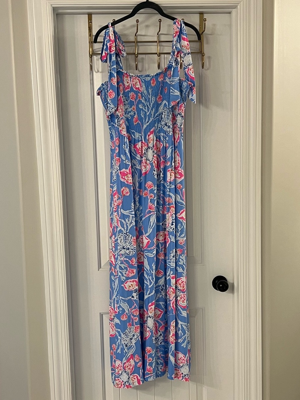 Lilly Pulitzer Blue Floral Tie-Shoulder Maxi Dress